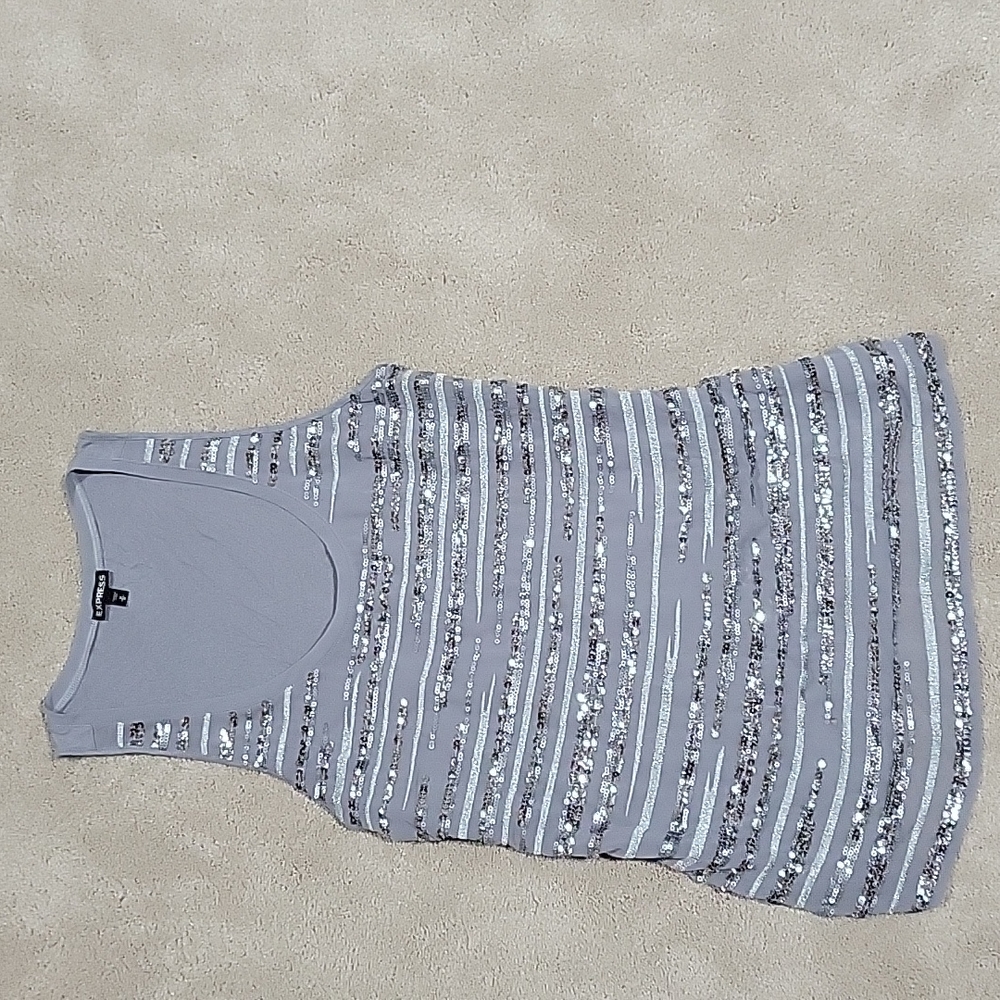 Express grey sequin tank medium